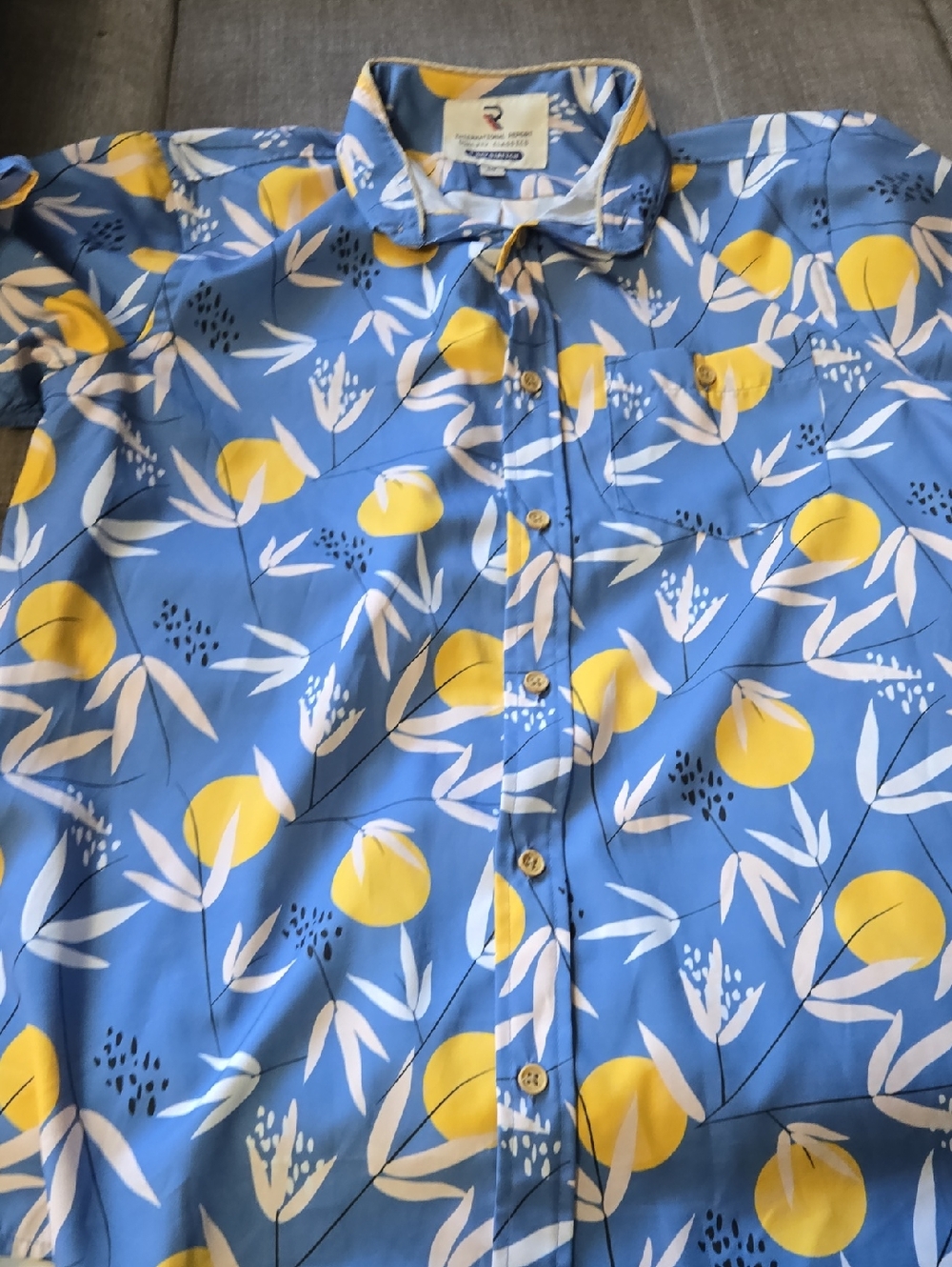 Casual Button-Down Shirt - Blue & Yellow Fruit Print